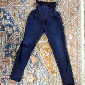 Indigo blue maternity jeans.